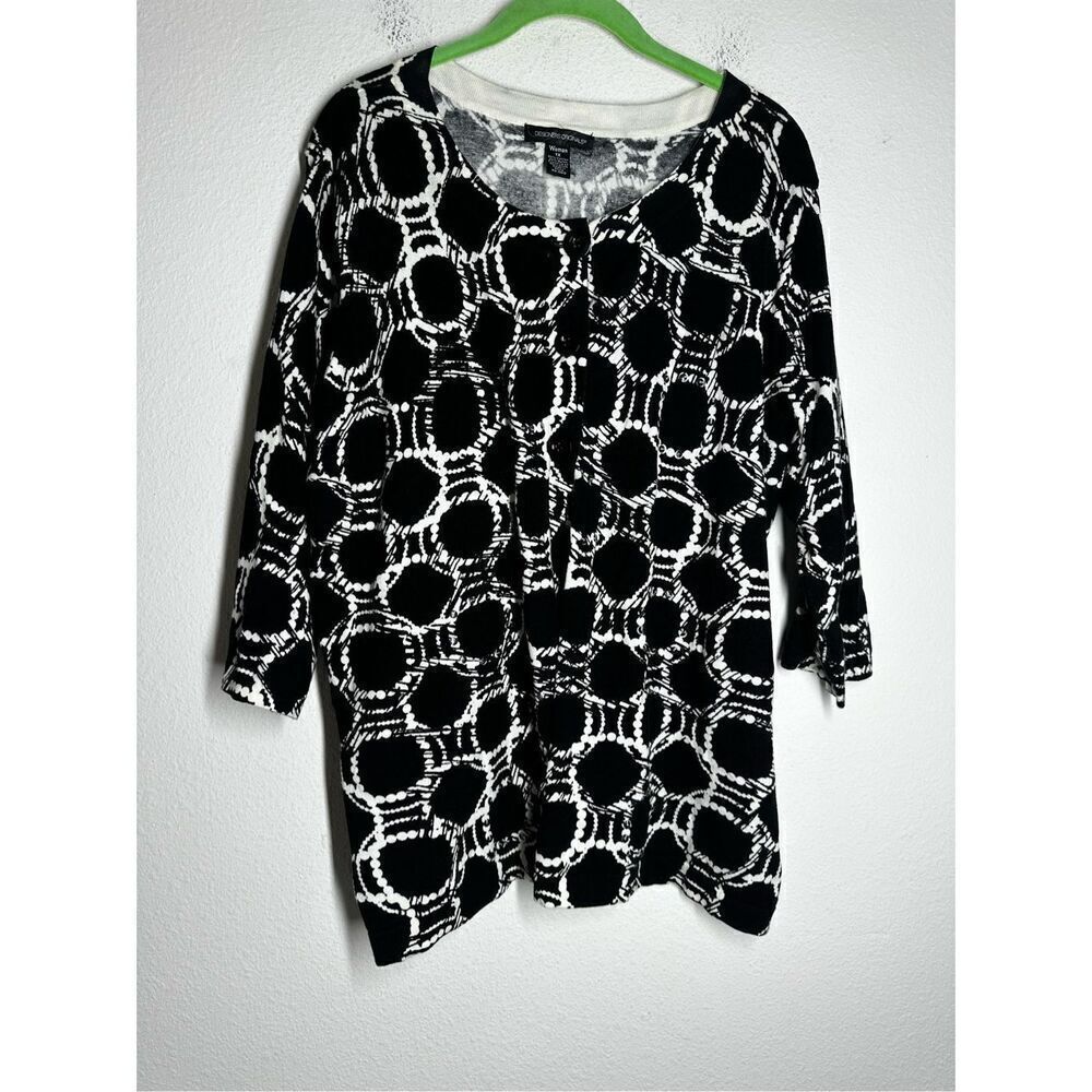 Designers Originals Bohemian Black Print Light Cardigan 3 Buttons Size 1X